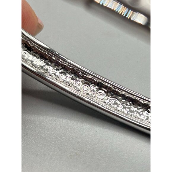 Swarovski Signed Hinged Bangle Bracelet Silver Color with Clear Crystals - Picture 6 of 11